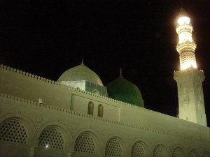 The famous green dome at Masjid-an-Nabawi - under which lies the grave of the Prophet Muhammad s.a.w.