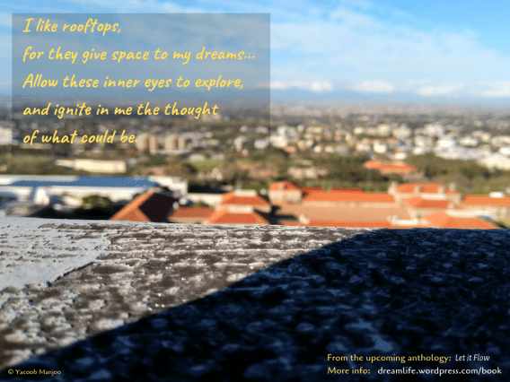 I like rooftops, for they give space to my dreams. Allow these inner eyes to explore, and ignite in me the thought of what could be.